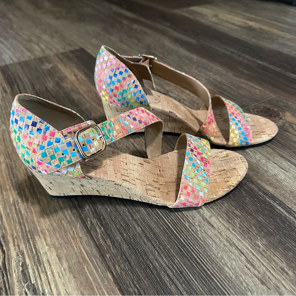 Vaneli colorful cork wedge heels strappy sandals women's 7 rainbow shoes